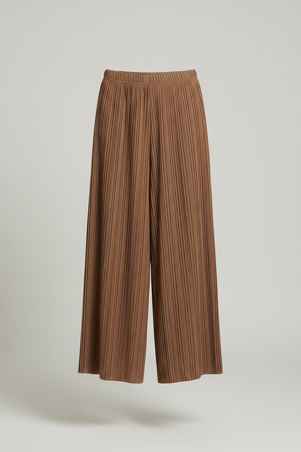 Pantalon Jupe Marron Plissé Fluide Élégant Ample - Maille - vue 3