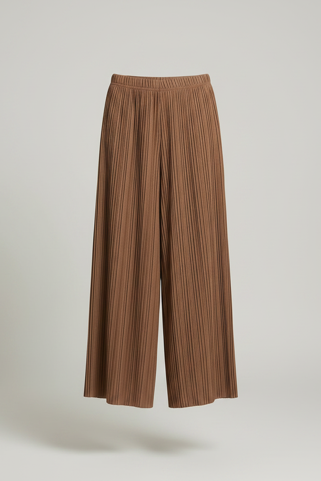 Pantalon Jupe Marron Plissé Fluide Élégant Ample - Maille - vue 3