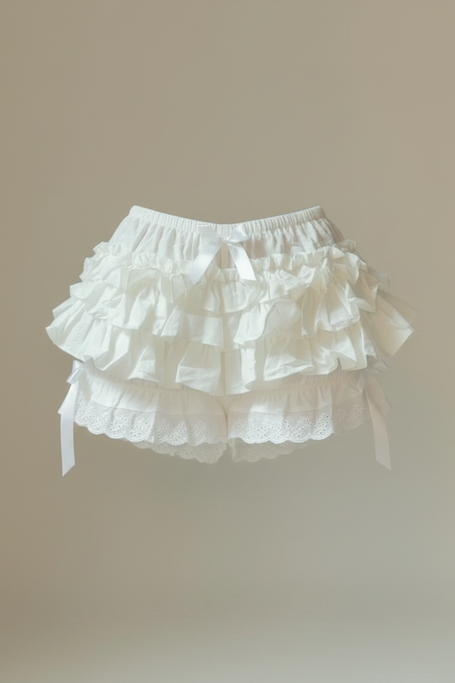 Pantalon Jupe Blanc Volants Dentelle Élastique Kawaii - Coton - vue 3
