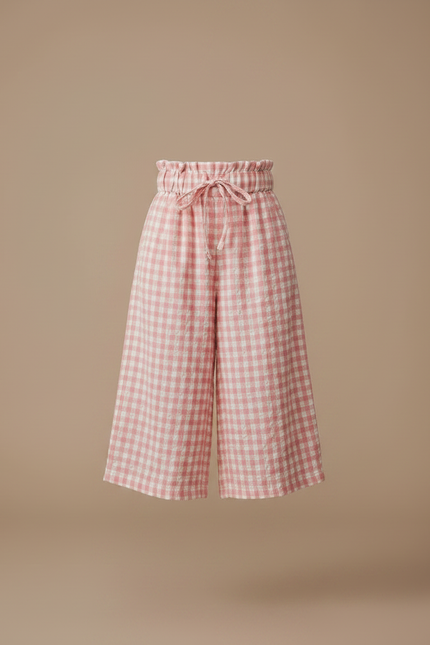 Pantalon Jupe Carreaux Rose Taille Haute Ample Fille - Lin - vue 3
