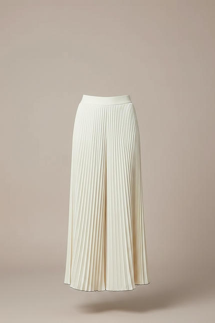 Pantalon Jupe Plissé Ample Fluide Élégant Beige - Polyester - vue 3