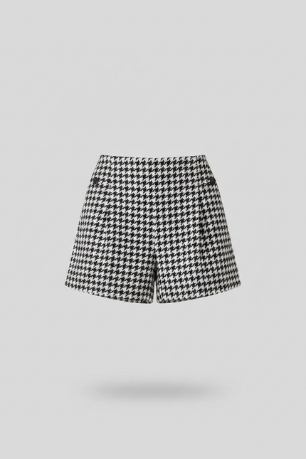 Pantalon Jupe Pied-de-poule Évasé Court Chic Élégant - Imprimé Tweed - vue 3