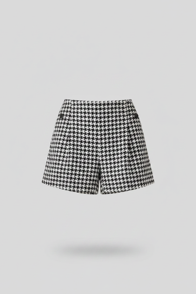 Pantalon Jupe Pied-de-poule Évasé Court Chic Élégant - Imprimé Tweed - vue 3