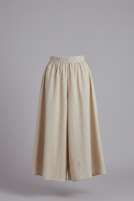 Pantalon Jupe Ample Lin Coton Beige Fluide Décontracté - vue 3