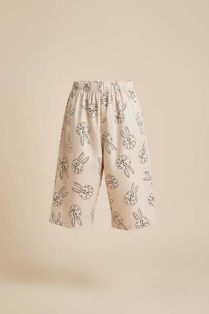 Pantalon Jupe Beige Imprimé Lapin Ample Enfant - Coton - vue 3