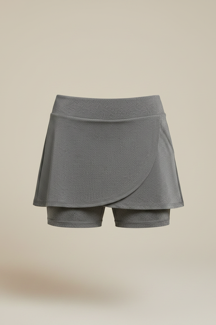 Pantalon Jupe Gris Motif Géométrique Superposé Sportif - Polyester - vue 3