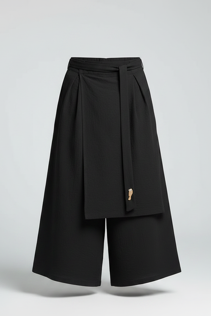 Pantalon Jupe Noir Ample Plissé Décontracté Homme Coton - vue 3