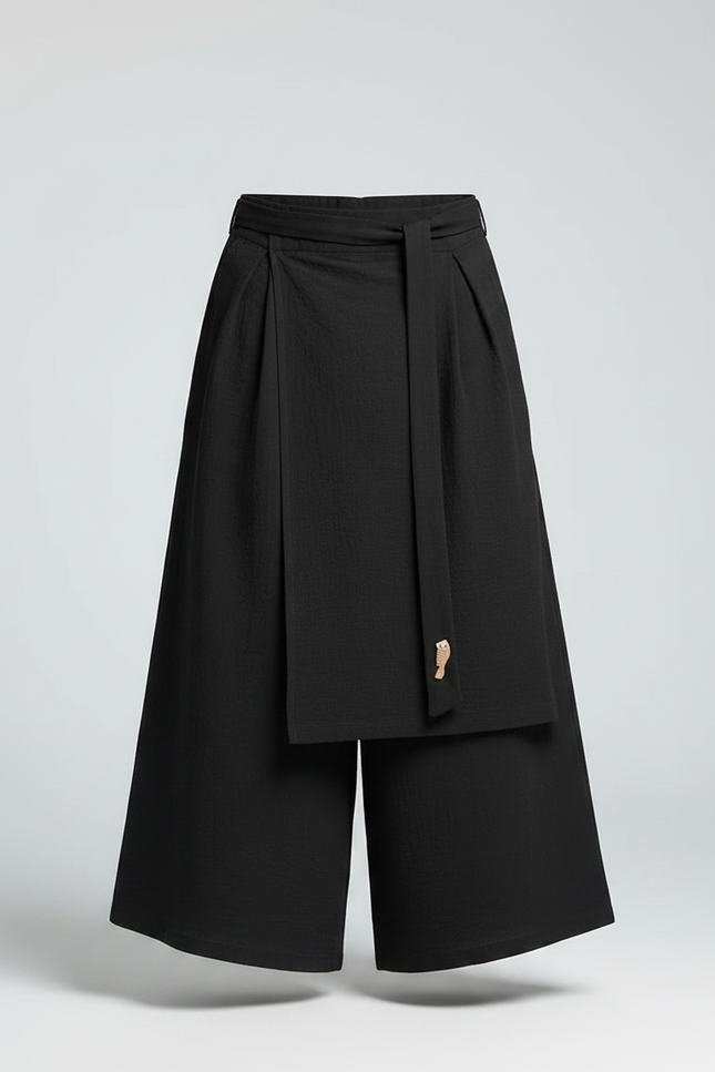 Pantalon Jupe Noir Ample Plissé Décontracté Homme Coton - vue 3