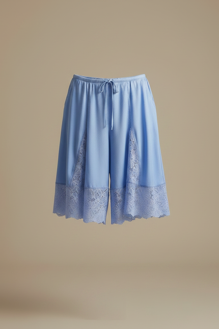 Pantalon Jupe Bleu Dentelle Fluide Ample Élégant - Viscose - vue 3