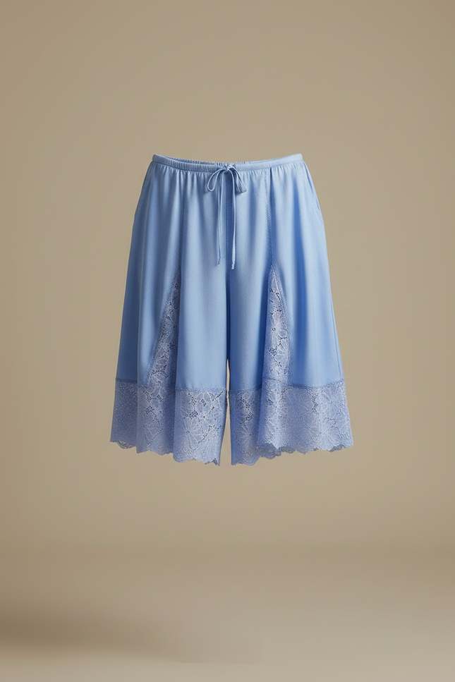 Pantalon Jupe Bleu Dentelle Fluide Ample Élégant - Viscose - vue 3