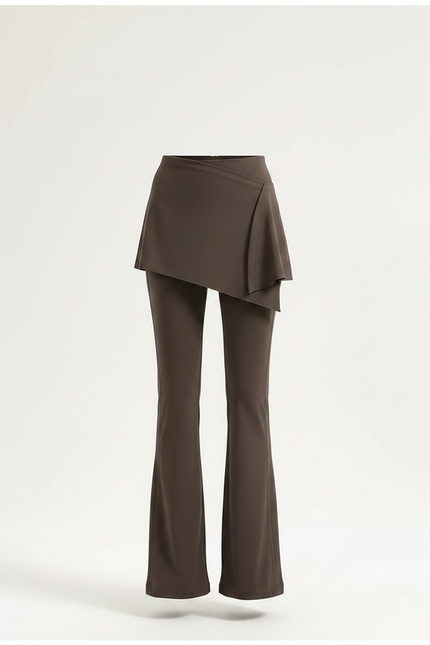 Pantalon Jupe Marron Évasé Superposé Élégant - Maille - vue 3