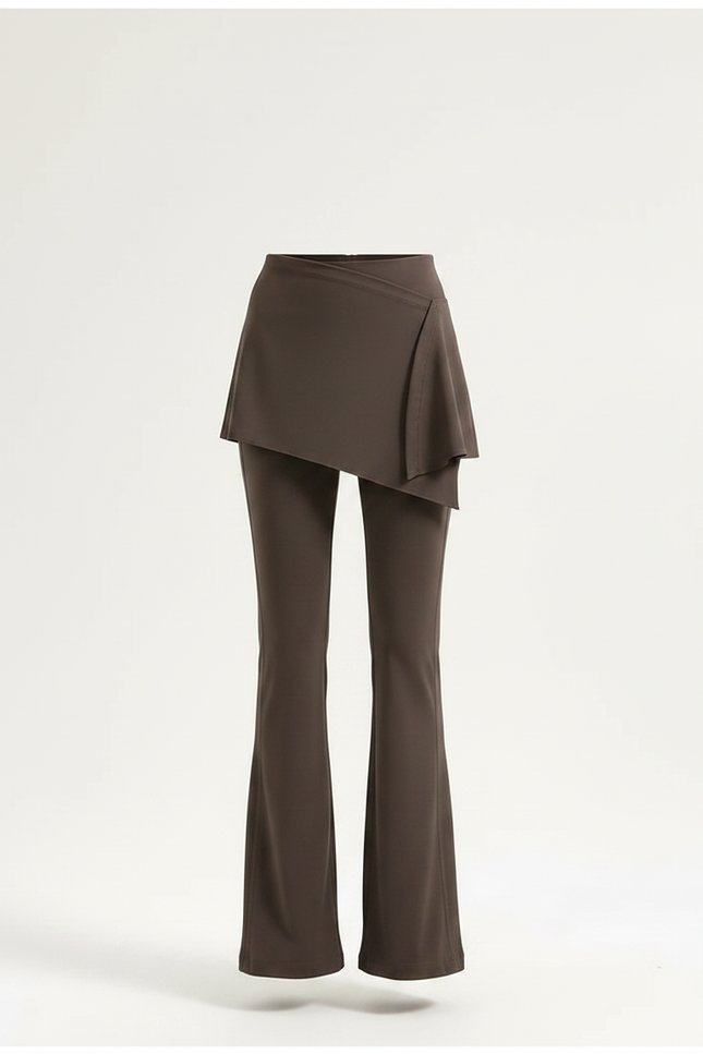 Pantalon Jupe Marron Évasé Superposé Élégant - Maille - vue 3