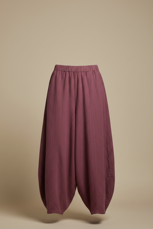 Pantalon Jupe Bordeaux Ample Lin Fluide Élégant - vue 3