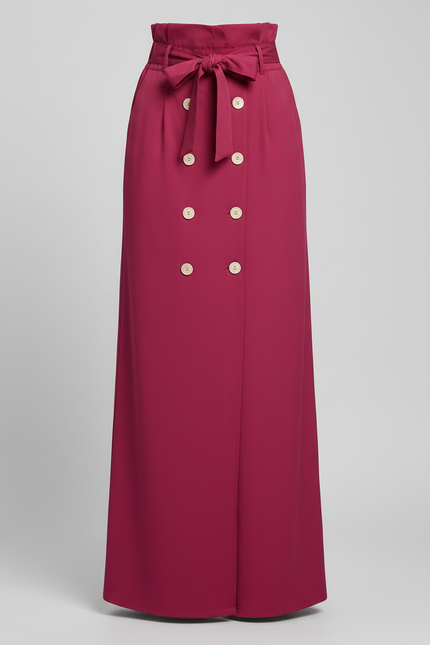 Pantalon Jupe Fuchsia Long Boutons Ceinturé Élégant - Rose Polyester - vue 3