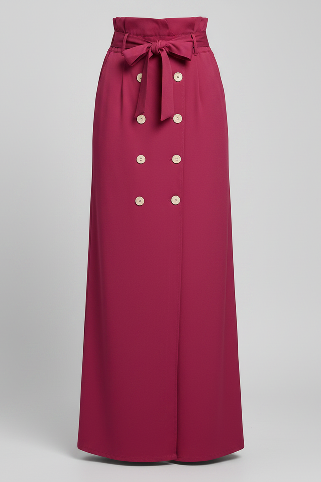 Pantalon Jupe Fuchsia Long Boutons Ceinturé Élégant - Rose Polyester - vue 3