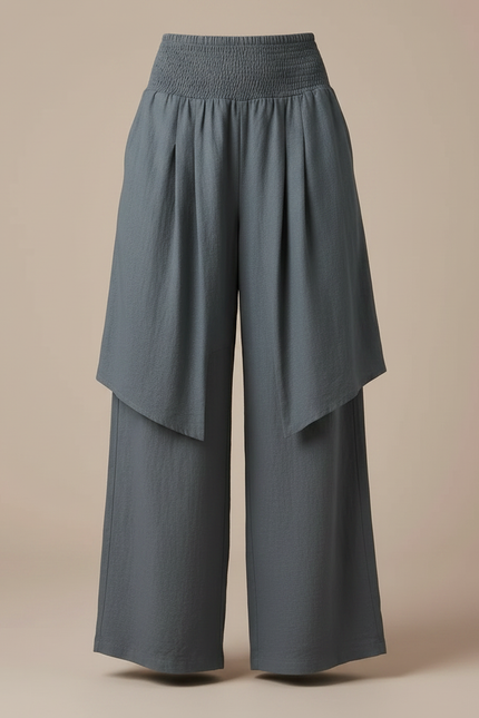 Pantalon Jupe Gris Ample Fluide Superposé Décontracté - Lin - vue 3