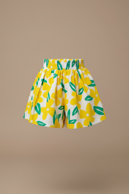 Pantalon Jupe Blanc Fleurs Jaunes Ample Fille - Multicolore Coton - vue 3