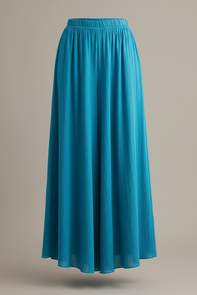 Pantalon Jupe Bleu Ciel Ample Lin Fluide Longue - vue 3