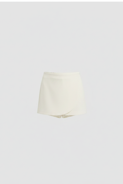 Pantalon Jupe Crème Asymétrique Courte Décontractée - Beige Polyester - vue 3