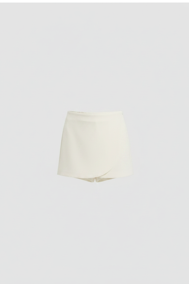 Pantalon Jupe Crème Asymétrique Courte Décontractée - Beige Polyester - vue 3