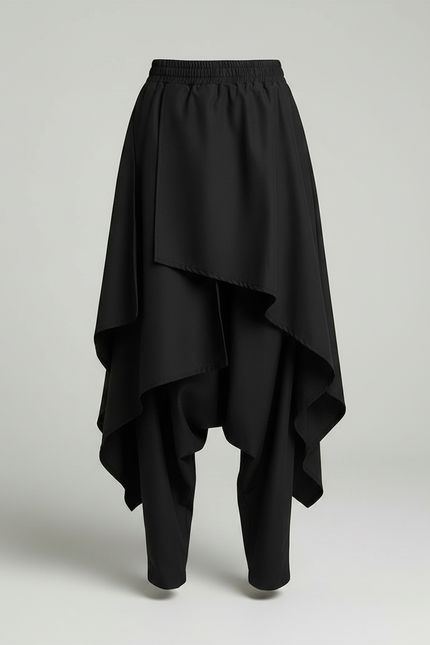 Pantalon Jupe Noir Ample Asymétrique Fluide Décontracté - Polyester - vue 3