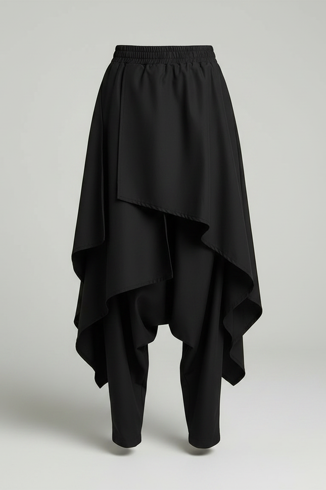 Pantalon Jupe Noir Ample Asymétrique Fluide Décontracté - Polyester - vue 3