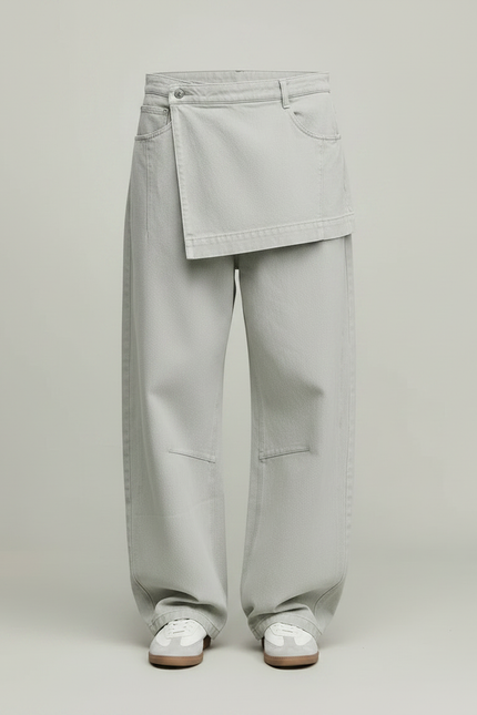 Pantalon Jupe Gris Clair Coton Ample Déstructuré - Jean - vue 3