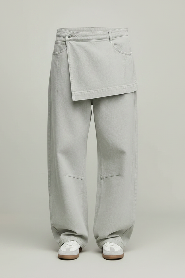 Pantalon Jupe Gris Clair Coton Ample Déstructuré - Jean - vue 3