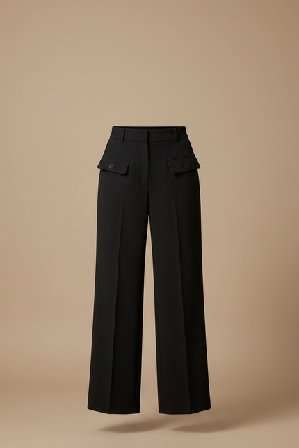 Pantalon Jupe Noir Asymétrique Élégant Boutons Chic - Gabardine - vue 3