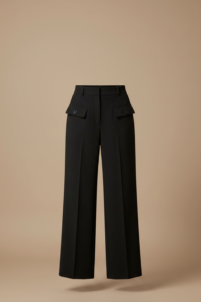 Pantalon Jupe Noir Asymétrique Élégant Boutons Chic - Gabardine - vue 3