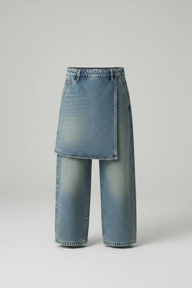 Pantalon Jupe Denim Bleu Ample Superposé Enfant - Jean - vue 3