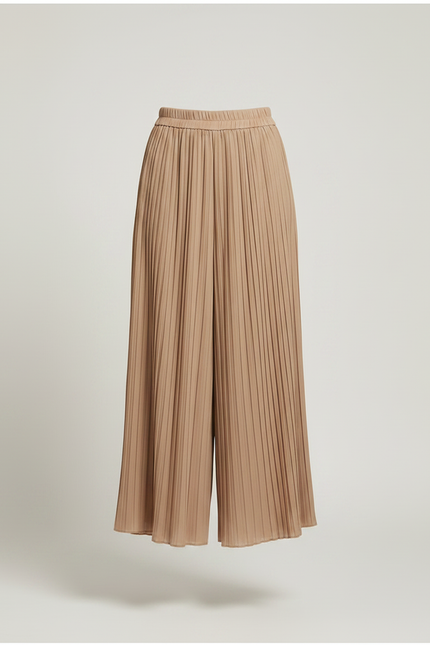 Pantalon Jupe Plissé Fluide Ample Élégant - Camel Polyester - vue 3