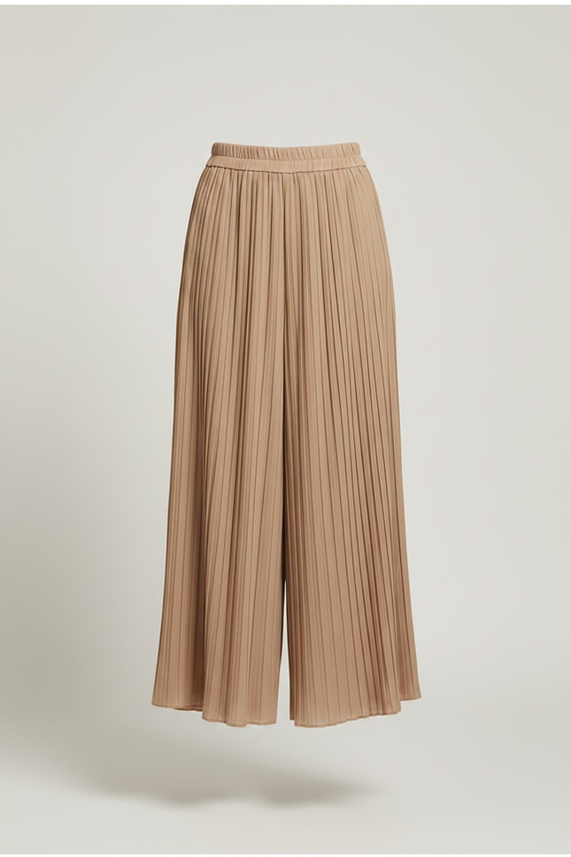 Pantalon Jupe Plissé Fluide Ample Élégant - Camel Polyester - vue 3