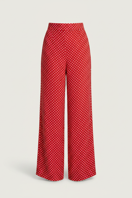Pantalon Jupe Rouge Pois Maxi Fluide Élégant - Polyester - vue 3