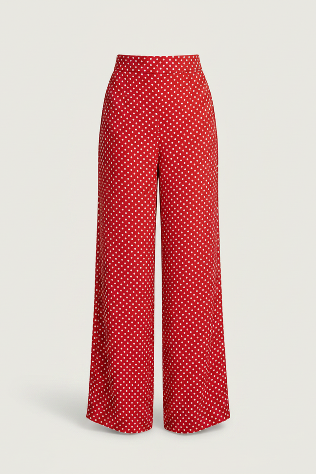 Pantalon Jupe Rouge Pois Maxi Fluide Élégant - Polyester - vue 3