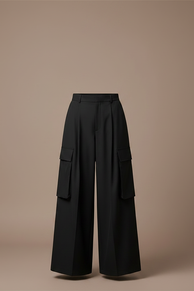 Pantalon Jupe Noir Ample Cargo Urbain Évasé - Polyester - vue 3