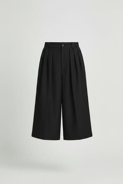 Pantalon Jupe Noir Plissé Ample Fluide Élégant - Gabardine - vue 3