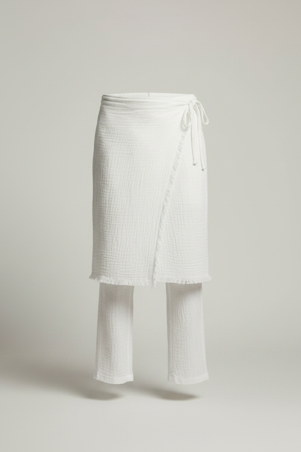 Pantalon Jupe Blanc Lin Ample Décontracté Homme - vue 3
