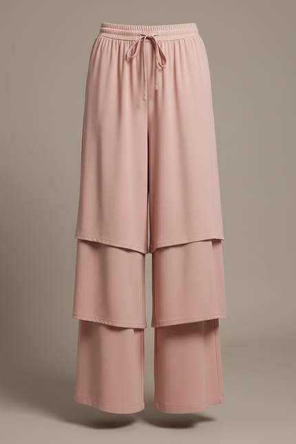 Pantalon Jupe Rose Superposé Ample Fluide Élégant - Polyester - vue 3