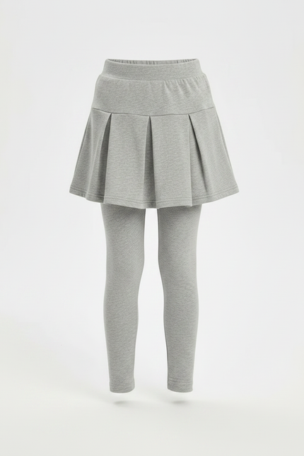 Pantalon Jupe Gris Plissé Coton Confortable Fille - Molleton - vue 3