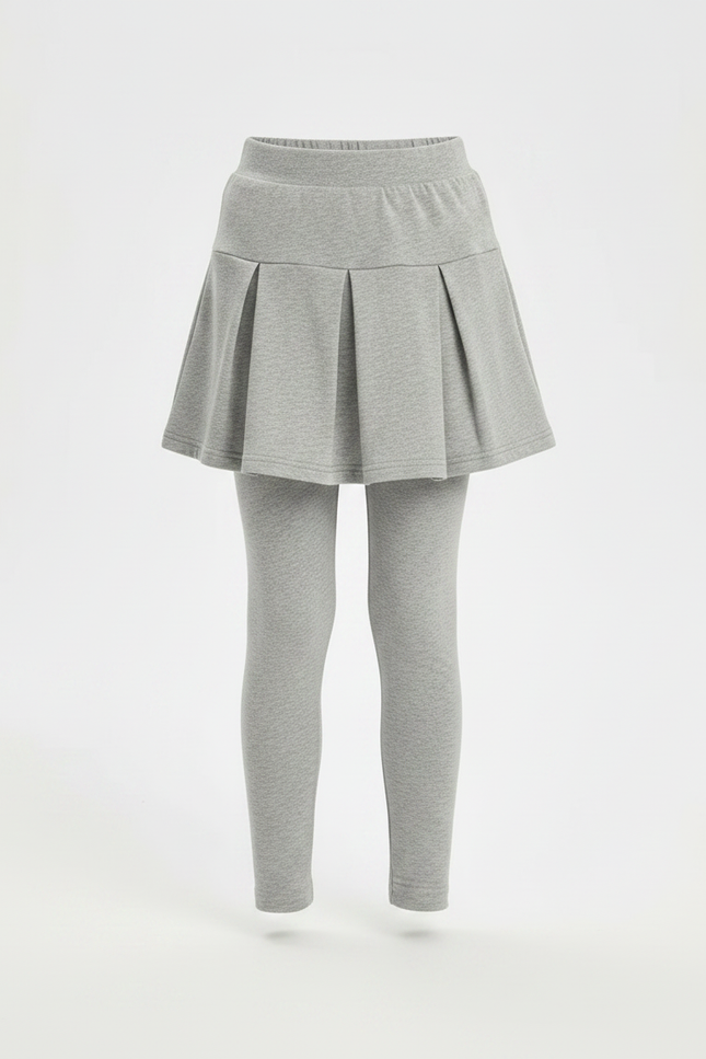 Pantalon Jupe Gris Plissé Coton Confortable Fille - Molleton - vue 3