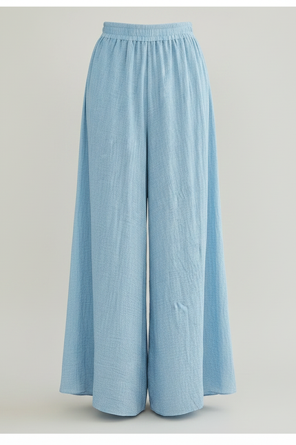 Pantalon Jupe Ample Coton Lin Fluide Bleu Clair - vue 3