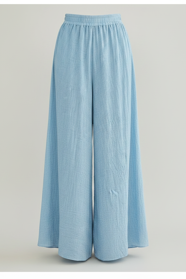 Pantalon Jupe Ample Coton Lin Fluide Bleu Clair - vue 3