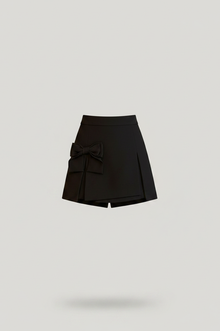 Pantalon Jupe Noir Plissé Nœud Élégant Court - Polyester - vue 3