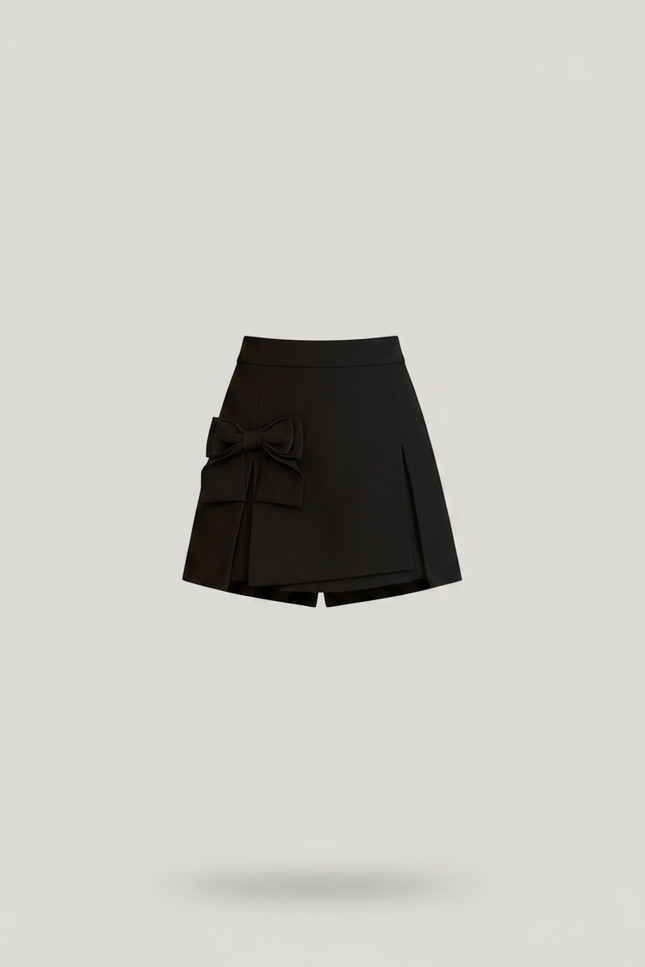 Pantalon Jupe Noir Plissé Nœud Élégant Court - Polyester - vue 3
