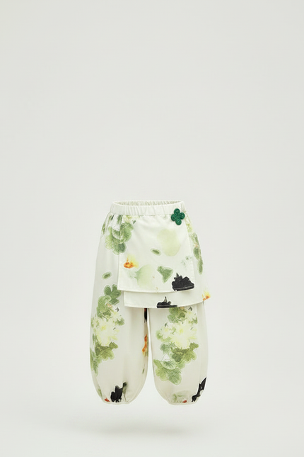 Pantalon Jupe Blanc Floral Ample Enfant Superposé - Imprimé Satin - vue 3