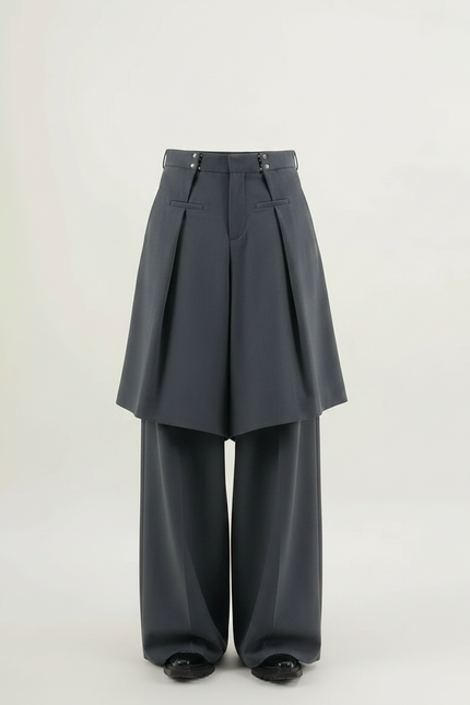 Pantalon Jupe Gris Plissé Ample Décontracté Homme - Gabardine - vue 3
