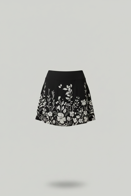 Pantalon Jupe Noir Floral Mini Décontracté Élégant - Polyester - vue 3
