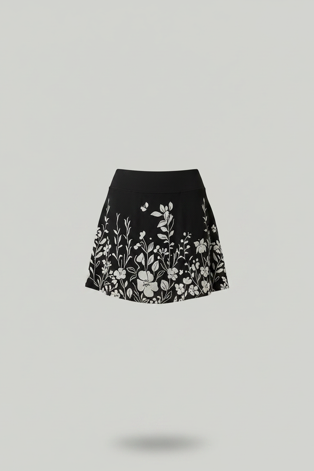 Pantalon Jupe Noir Floral Mini Décontracté Élégant - Polyester - vue 3