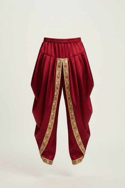 Pantalon Jupe Rouge Satiné Ample Doré Garçon - Bordeaux - vue 3